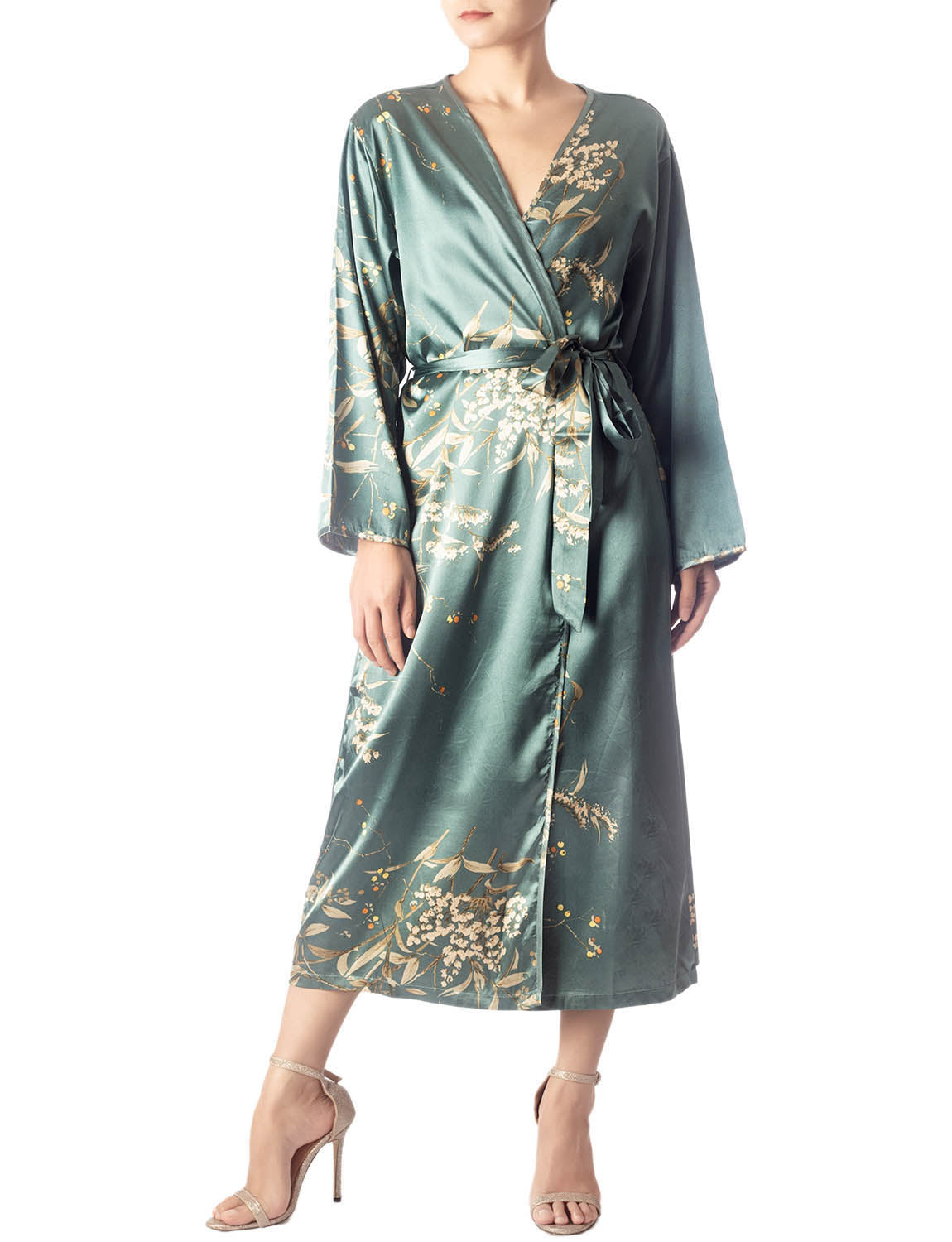 Women's Floral Patterned Long Sleeve Fashion Stylish Long Robe