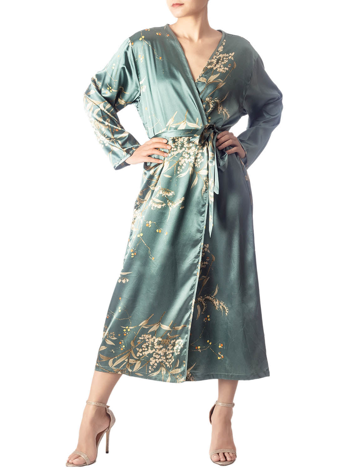 Women's Floral Patterned Long Sleeve Fashion Stylish Long Robe