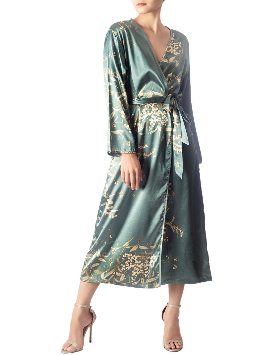 Women's Floral Patterned Long Sleeve Fashion Stylish Long Robe