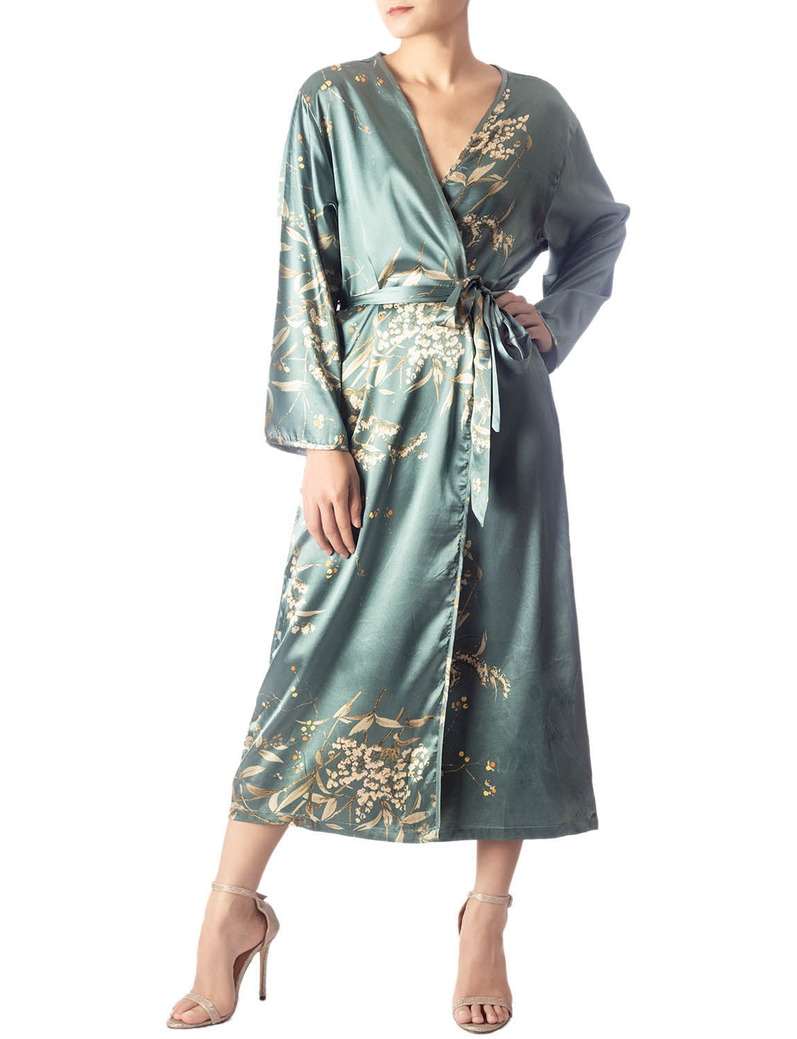 Women's Floral Patterned Long Sleeve Fashion Stylish Long Robe