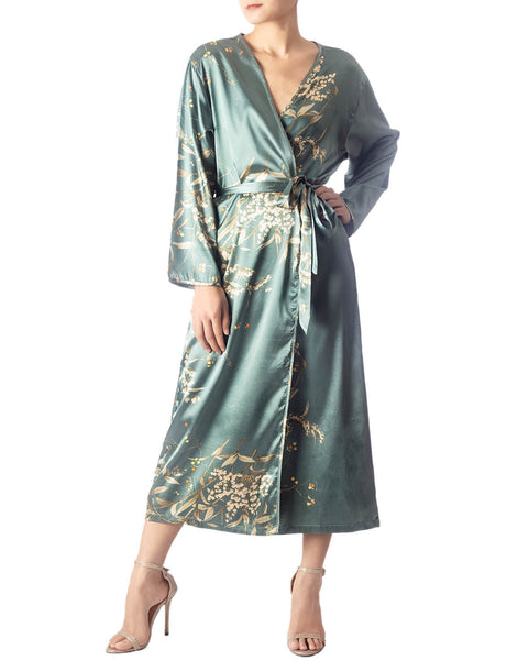 Women's Floral Patterned Long Sleeve Fashion Stylish Long Robe