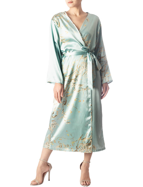 Women's Floral Patterned Long Sleeve Fashion Stylish Long Robe