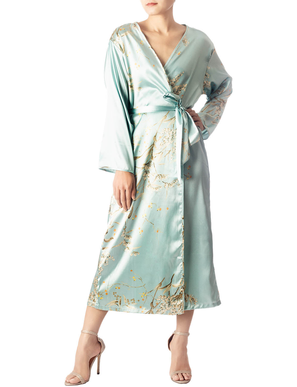 Women's Floral Patterned Long Sleeve Fashion Stylish Long Robe