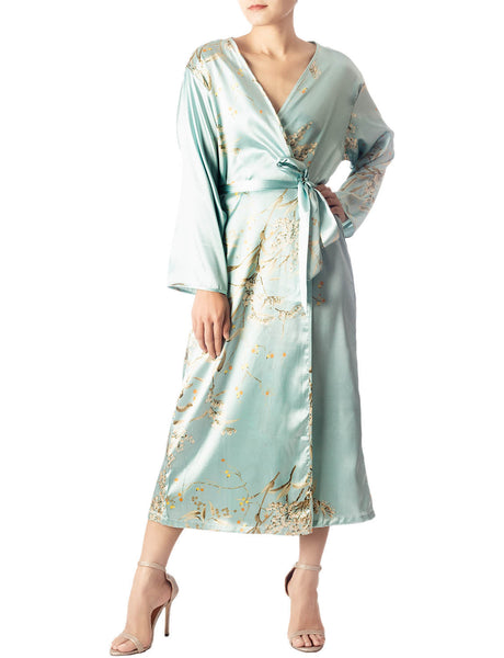 Women's Floral Patterned Long Sleeve Fashion Stylish Long Robe