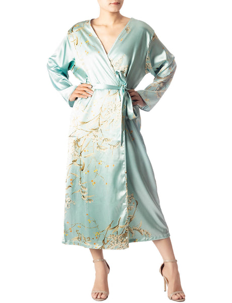 Women's Floral Patterned Long Sleeve Fashion Stylish Long Robe