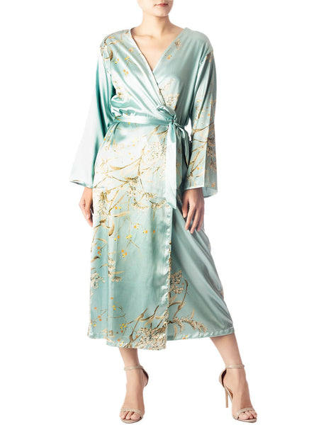 Women's Floral Patterned Long Sleeve Fashion Stylish Long Robe
