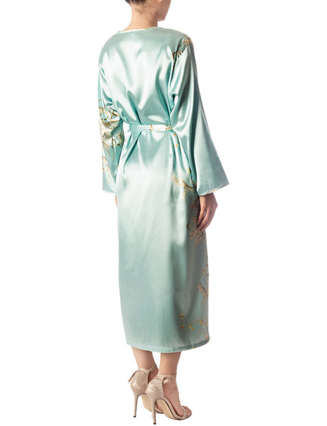 Women's Floral Patterned Long Sleeve Fashion Stylish Long Robe