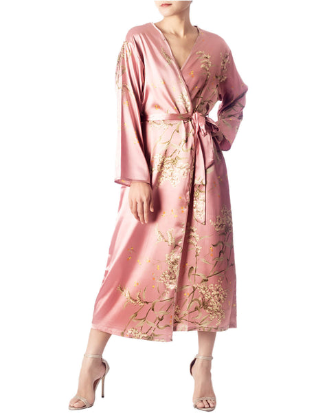 Women's Floral Patterned Long Sleeve Fashion Stylish Long Robe