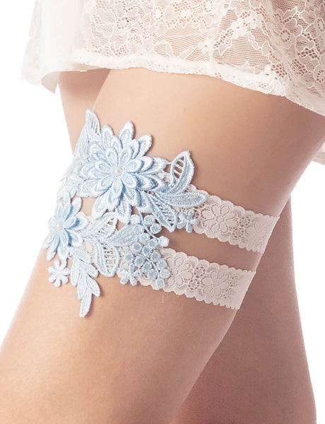 Women's Satin White Wedding Bridal Embroidery Eyelet Lace Stretchy Garter