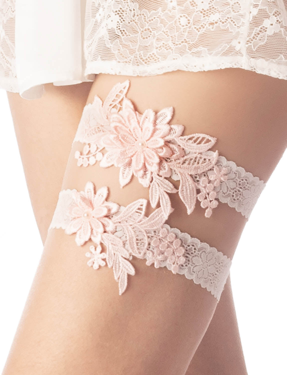 Women's Satin White Wedding Bridal Embroidery Eyelet Lace Stretchy Garter