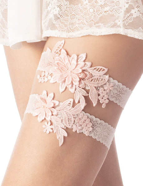 Women's Satin White Wedding Bridal Embroidery Eyelet Lace Stretchy Garter