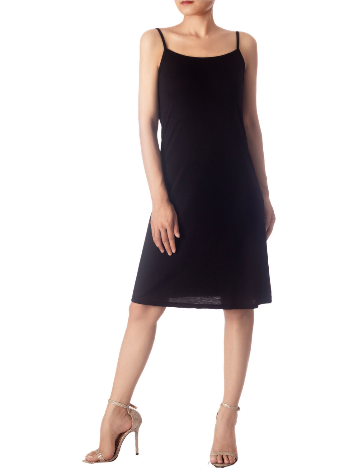 Women's Modal Knee Length Spaghetti Strap Stripes Full Slip
