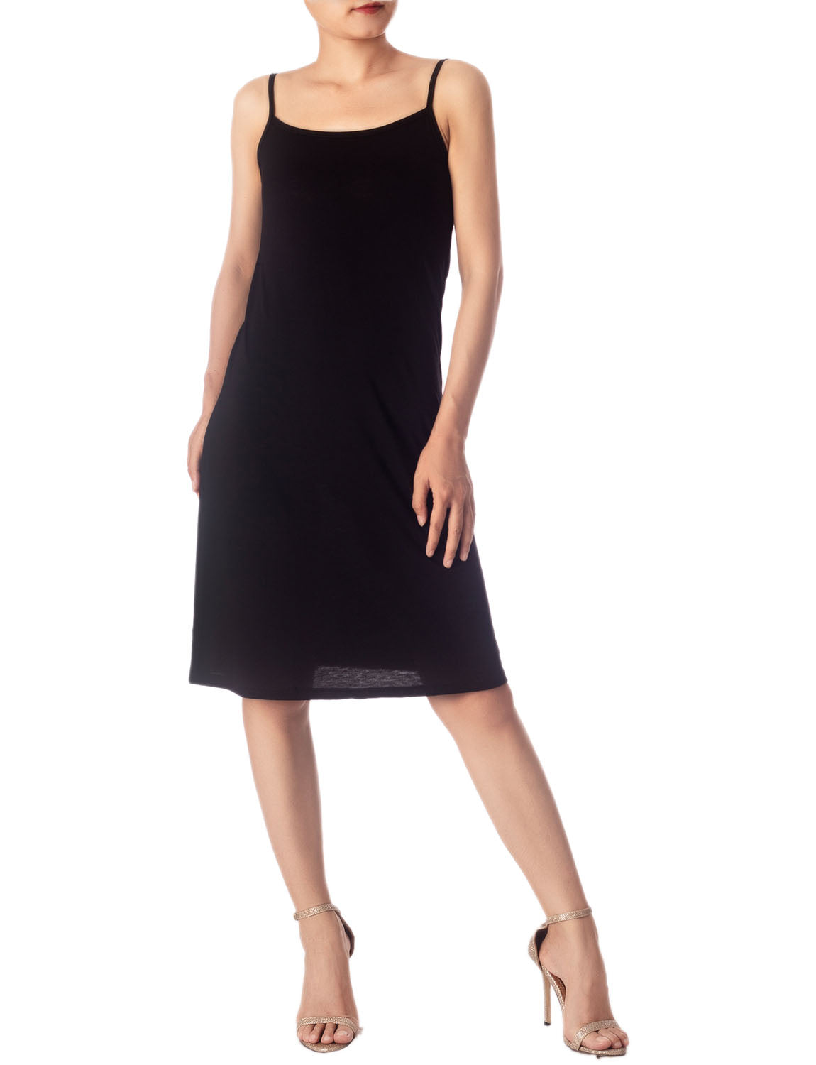 Women's Modal Knee Length Spaghetti Strap Stripes Full Slip
