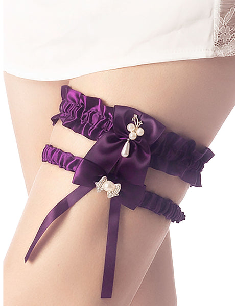Women's Satin Red Satin Bowknots Wedding Bridal Lace Stylish Stretchy Garter