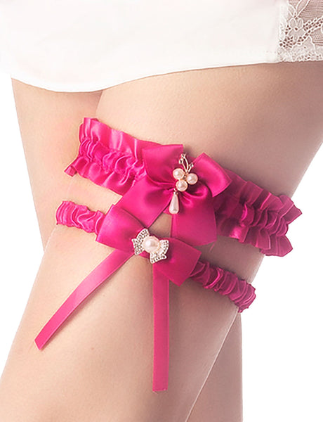Women's Satin Red Satin Bowknots Wedding Bridal Lace Stylish Stretchy Garter