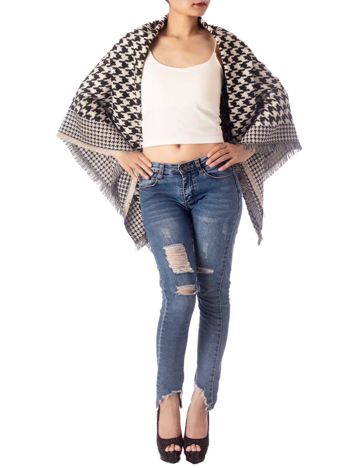 Women's Warm Fringe Tassel Animal Print Oversized Large Wrap Scarf