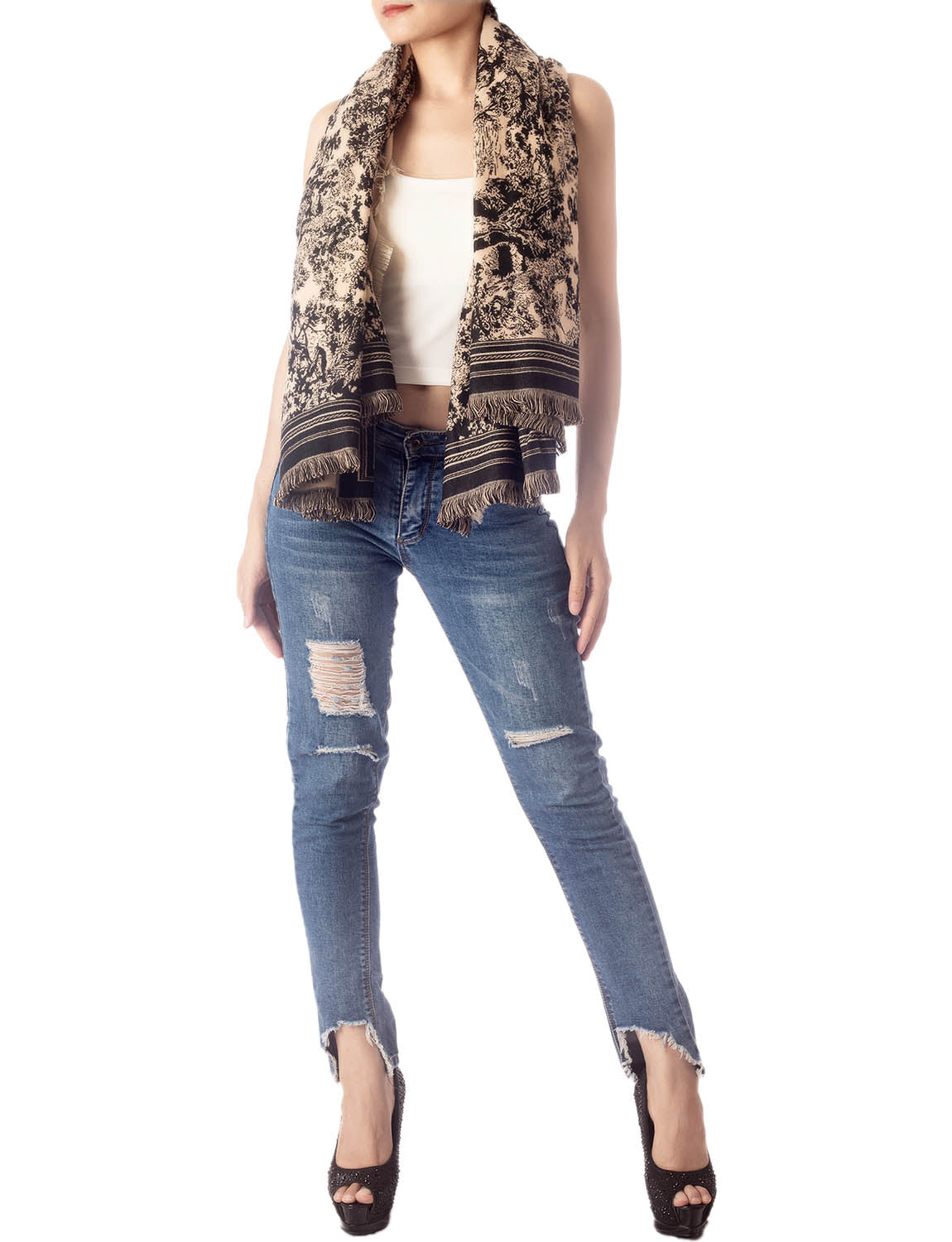 Women's Warm Fringe Tassel Animal Print Oversized Large Wrap Scarf