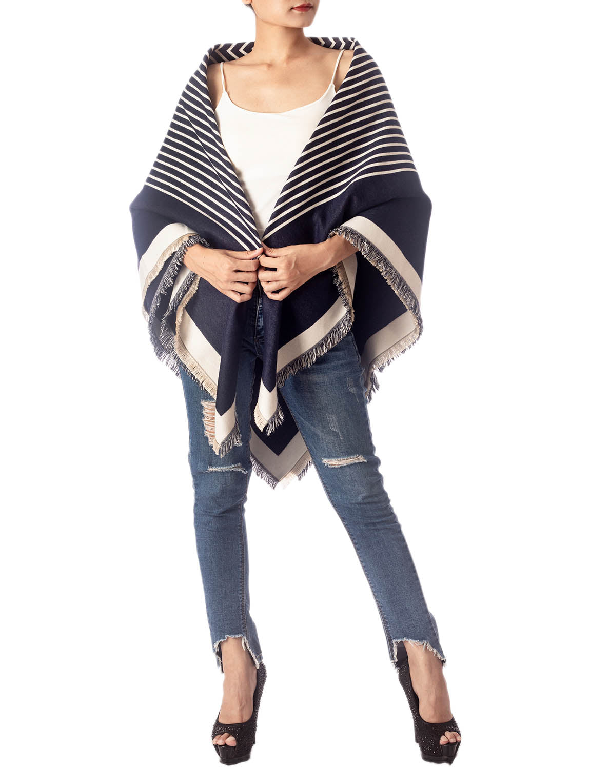 Women's Warm Fringe Tassel Animal Print Oversized Large Wrap Scarf