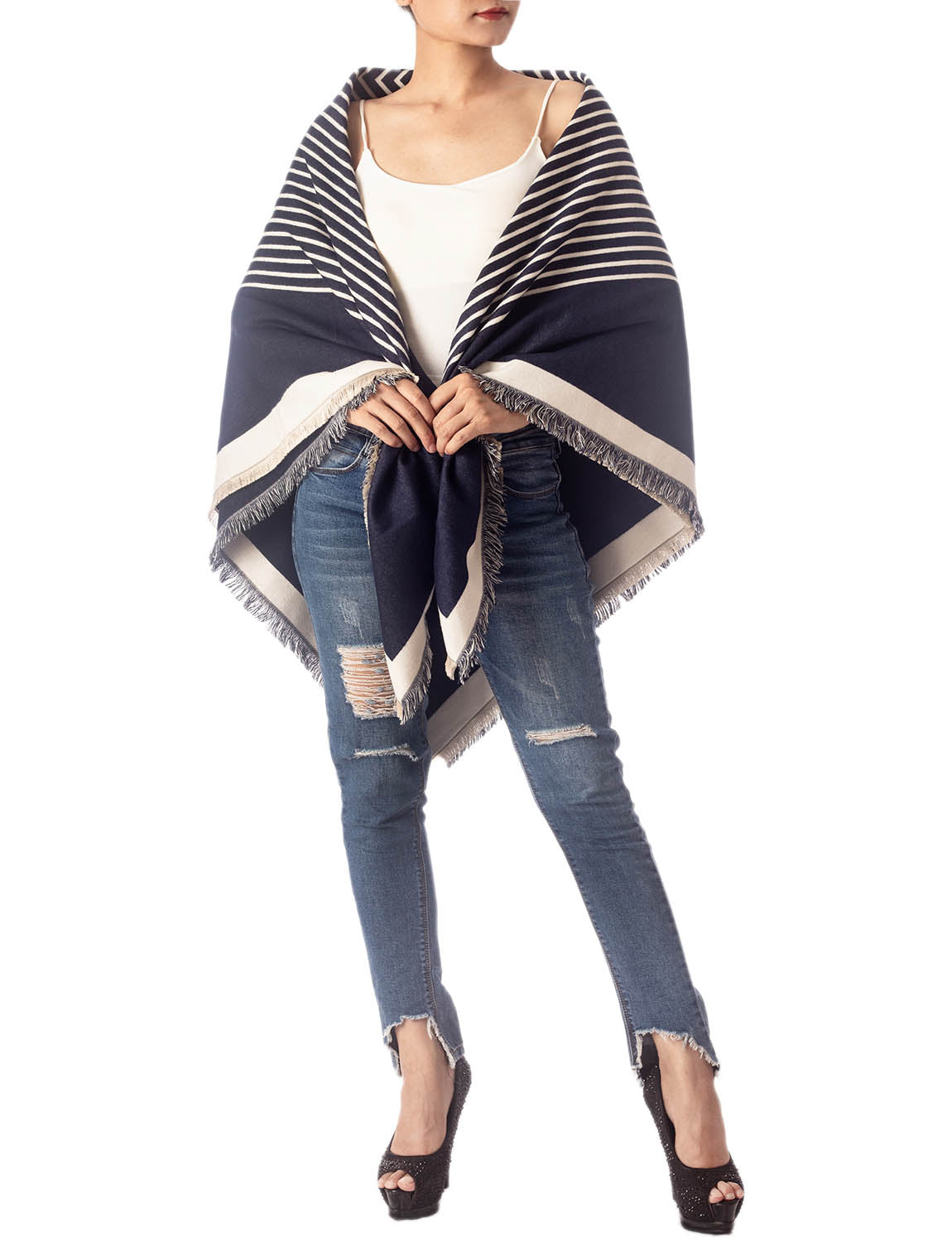 Women's Warm Fringe Tassel Animal Print Oversized Large Wrap Scarf