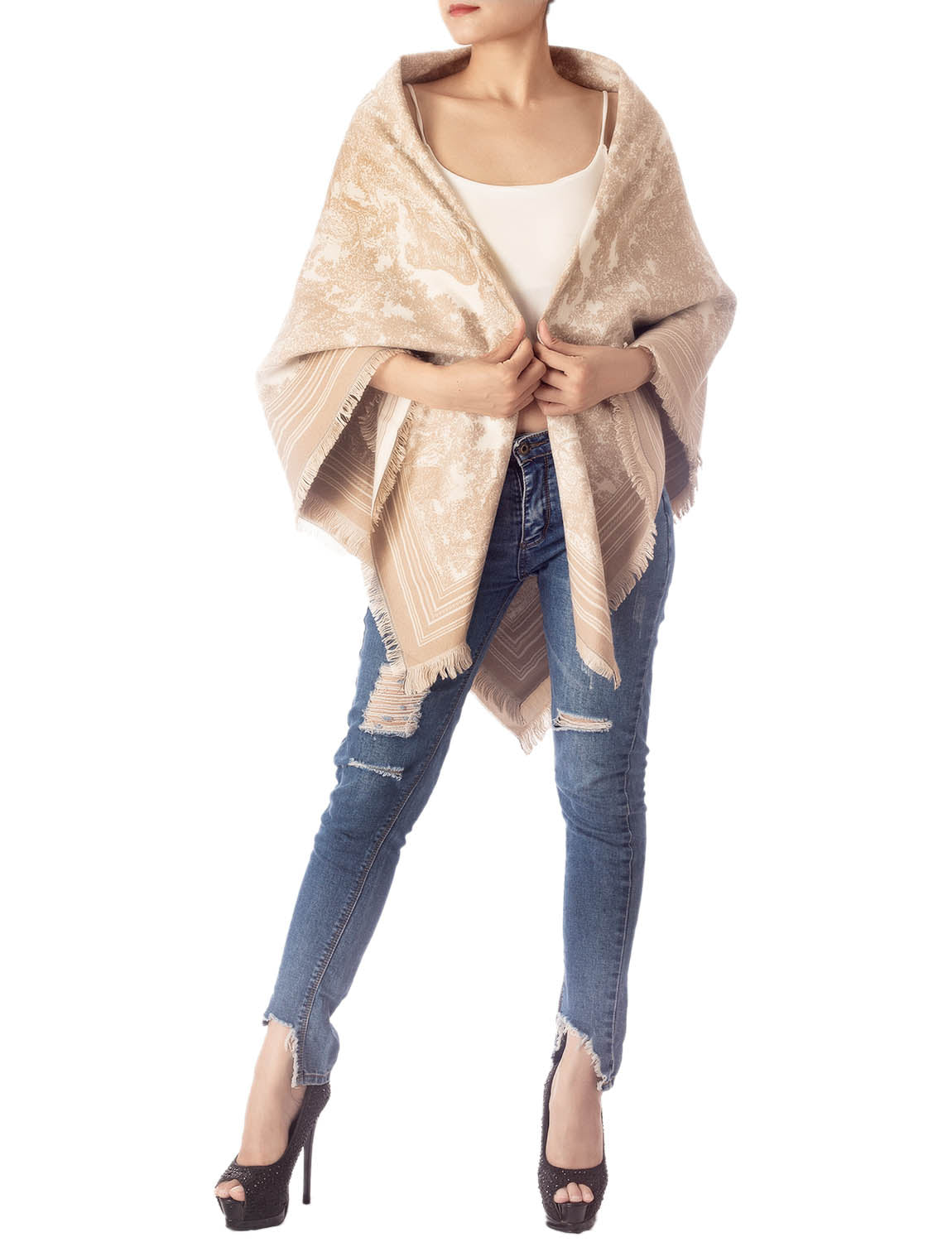 Women's Warm Fringe Tassel Animal Print Oversized Large Wrap Scarf