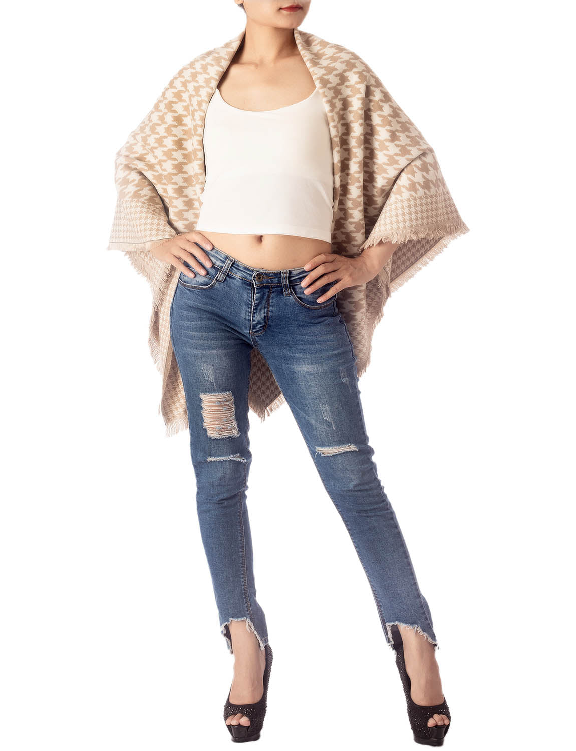 Women's Warm Fringe Tassel Animal Print Oversized Large Wrap Scarf