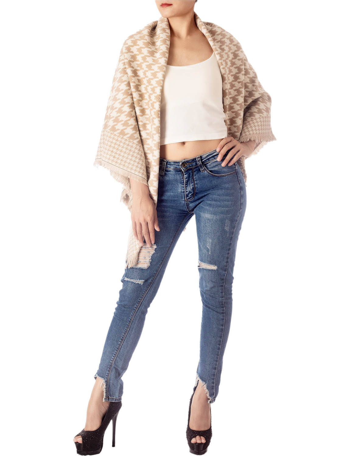 Women's Warm Fringe Tassel Animal Print Oversized Large Wrap Scarf