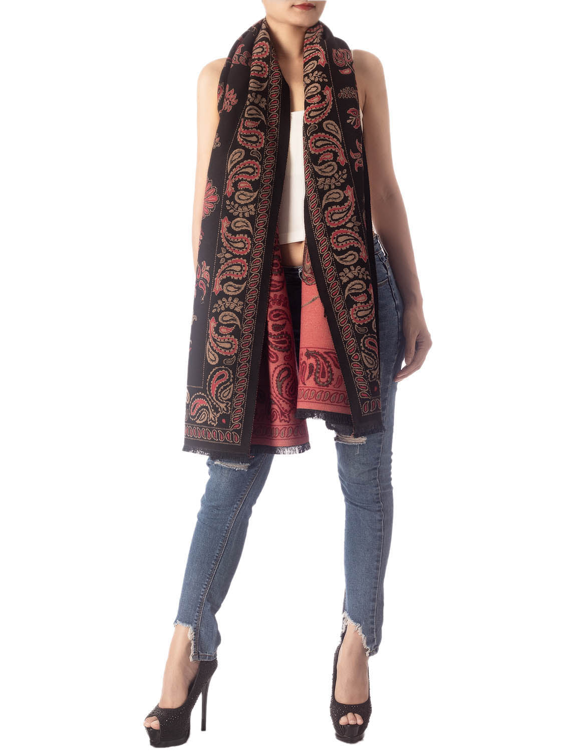 Women's Fringe Tassel Animal Print Warm Oversized Large Wrap Scarf