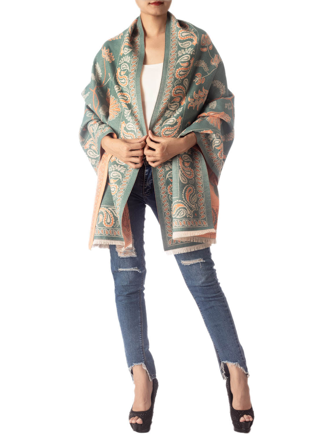 Women's Fringe Tassel Animal Print Warm Oversized Large Wrap Scarf