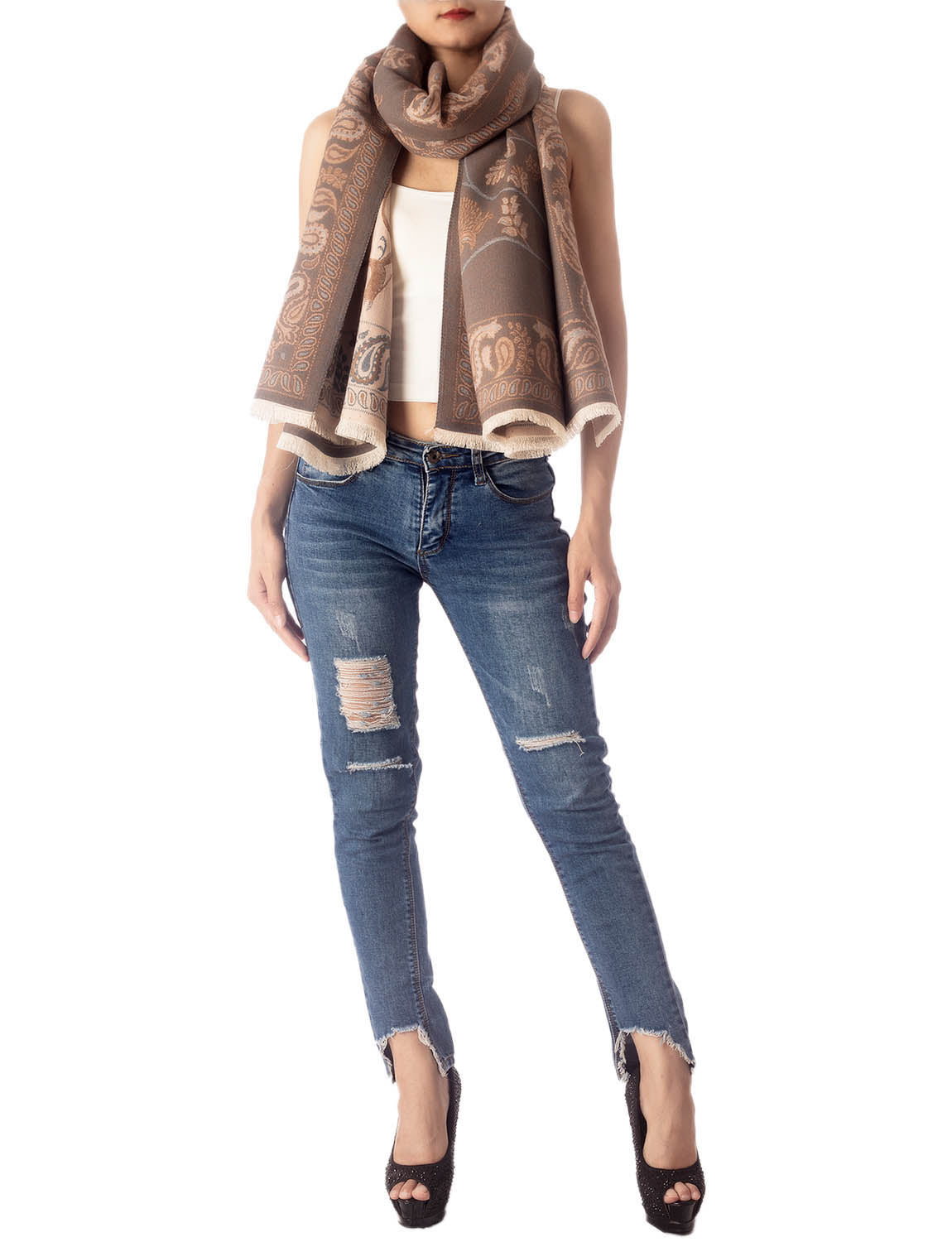 Women's Fringe Tassel Animal Print Warm Oversized Large Wrap Scarf
