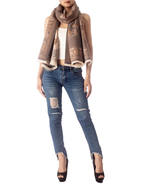 Women's Fringe Tassel Animal Print Warm Oversized Large Wrap Scarf