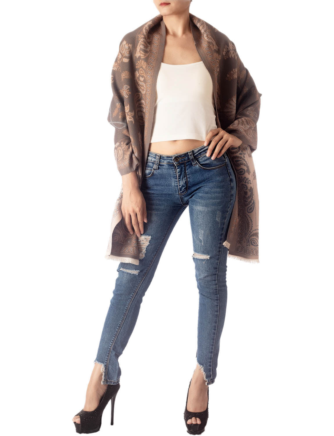 Women's Fringe Tassel Animal Print Warm Oversized Large Wrap Scarf