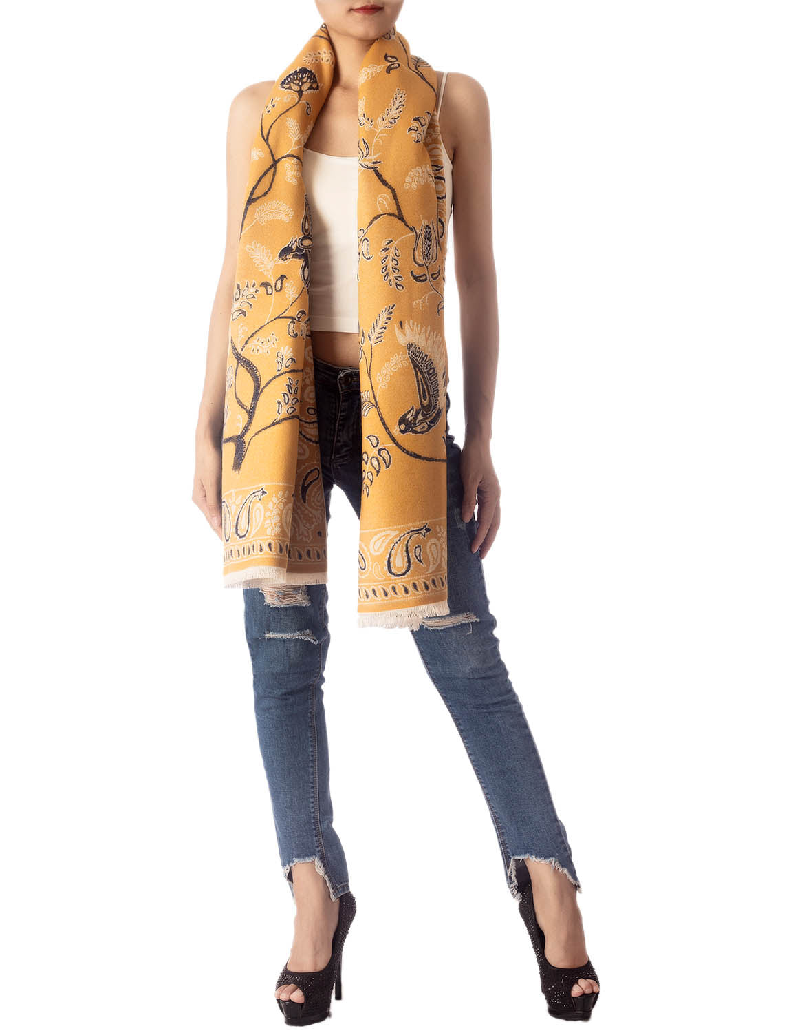 Women's Fringe Tassel Animal Print Warm Oversized Large Wrap Scarf