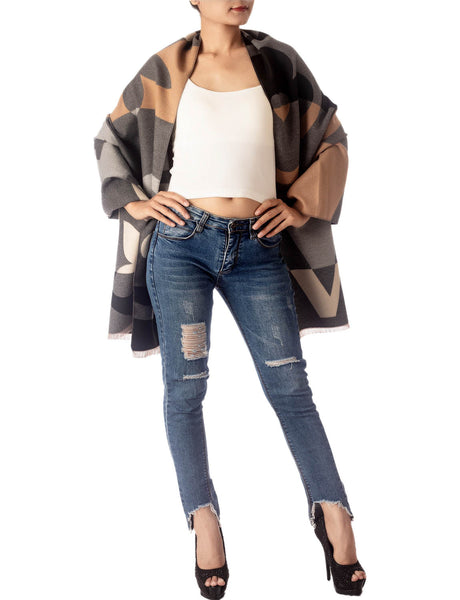Women's Fringe Tassel Warm Oversized Large Checkered Wrap Scarf