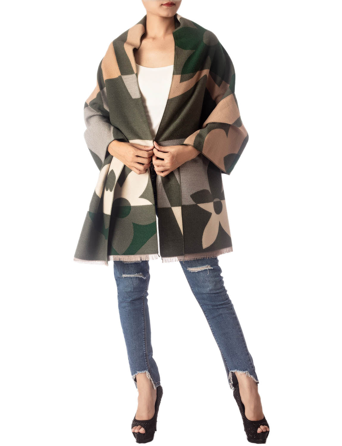 Women's Fringe Tassel Warm Oversized Large Checkered Wrap Scarf