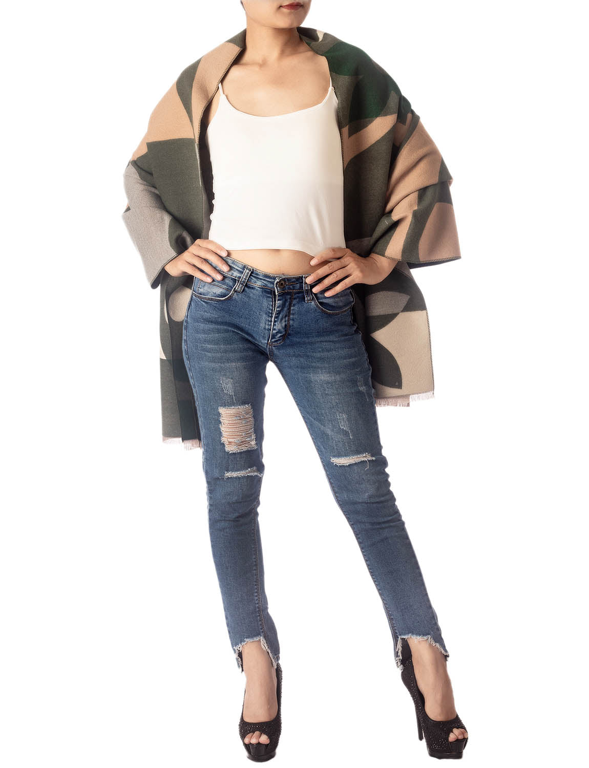Women's Fringe Tassel Warm Oversized Large Checkered Wrap Scarf