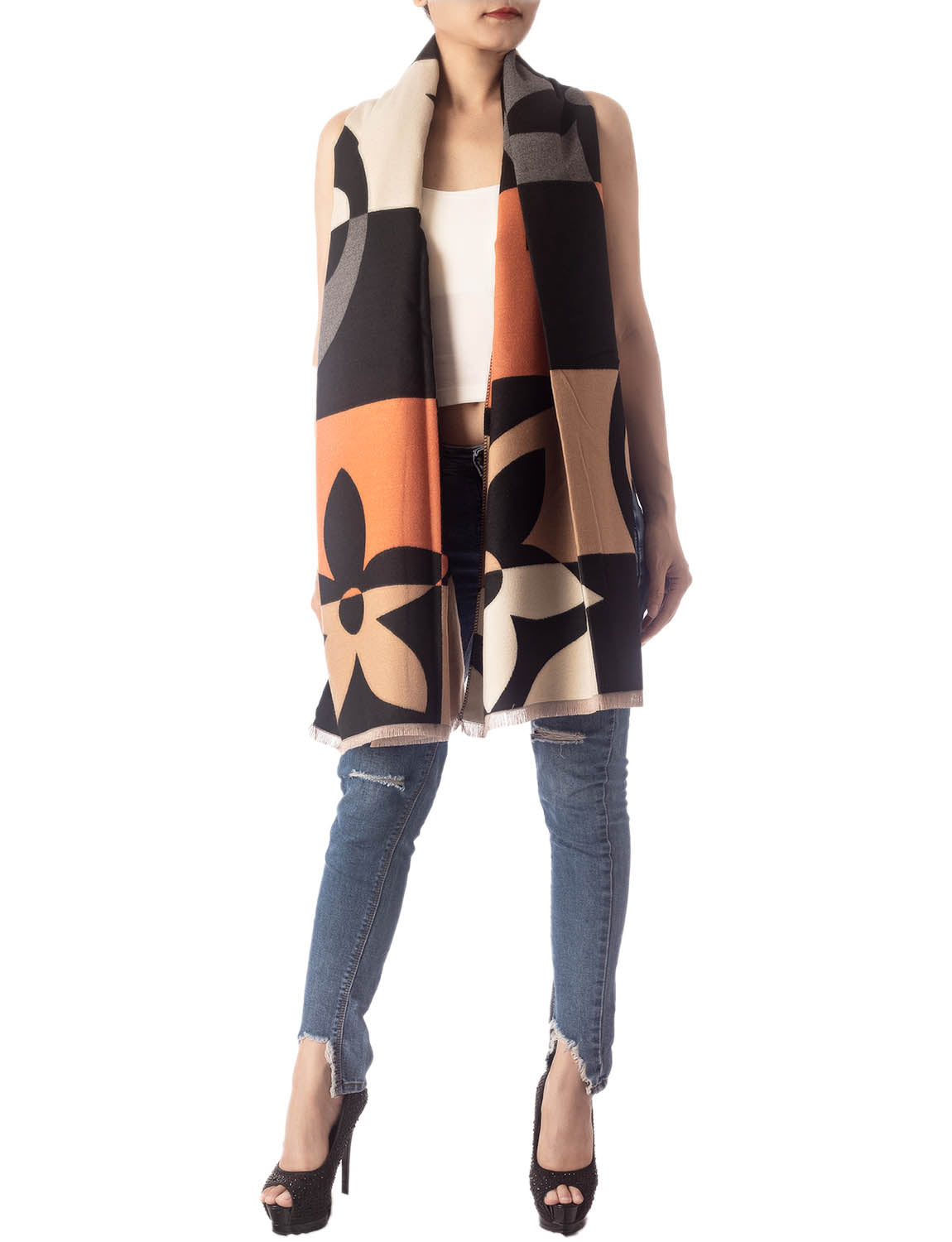Women's Fringe Tassel Warm Oversized Large Checkered Wrap Scarf