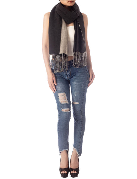 Women's Fringe Tassel Warm Oversized Large Plain Pattern Wrap Scarf