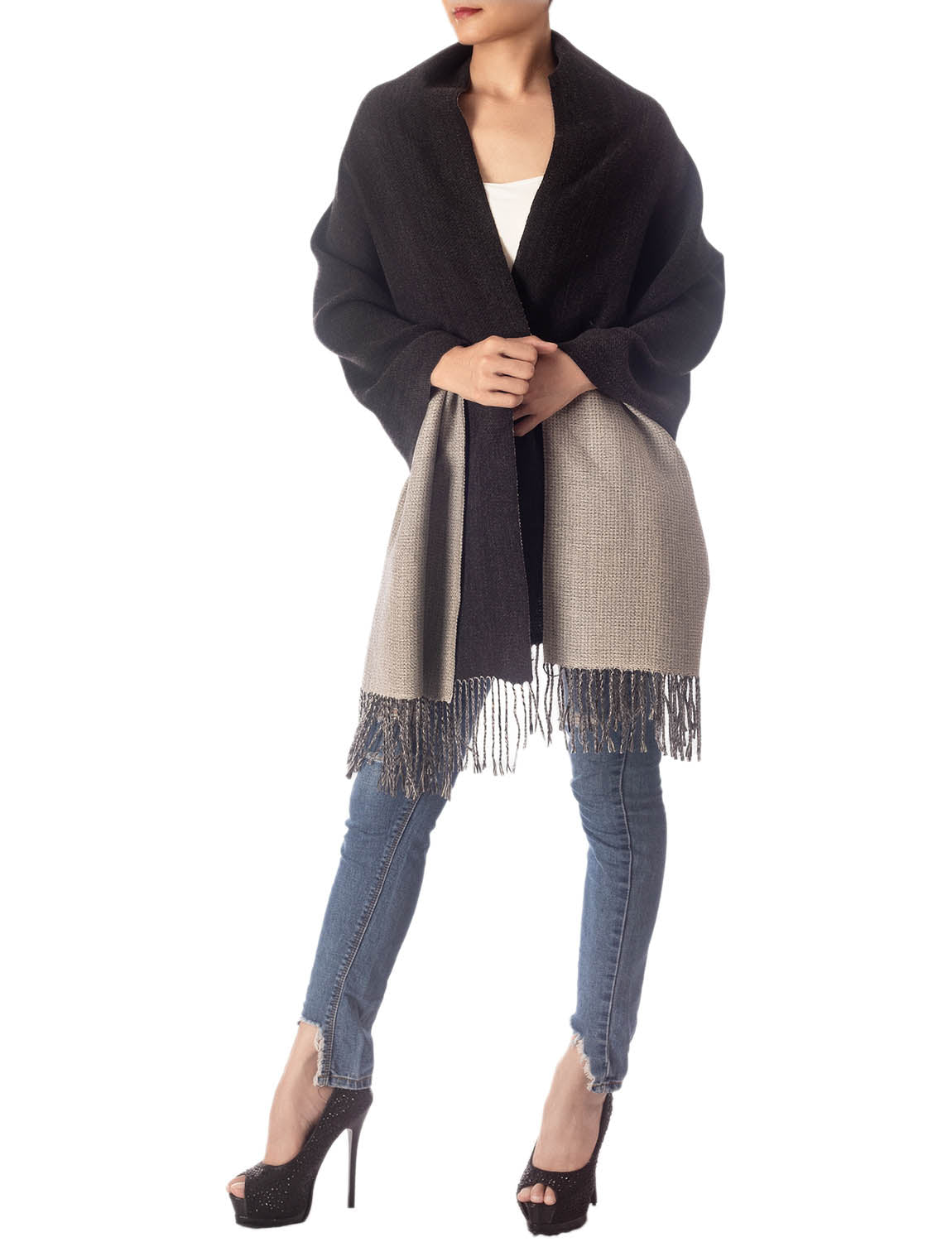 Women's Fringe Tassel Warm Oversized Large Plain Pattern Wrap Scarf