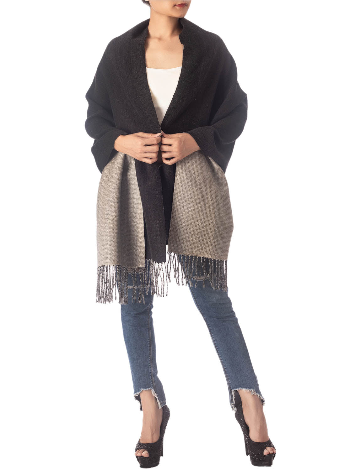 Women's Fringe Tassel Warm Oversized Large Plain Pattern Wrap Scarf