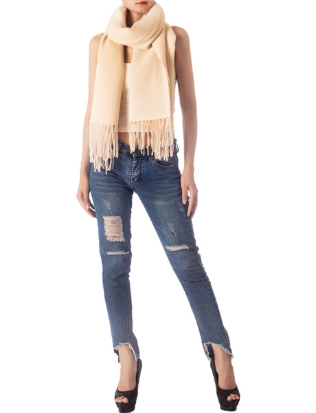 Women's Fringe Tassel Warm Oversized Large Plain Pattern Wrap Scarf