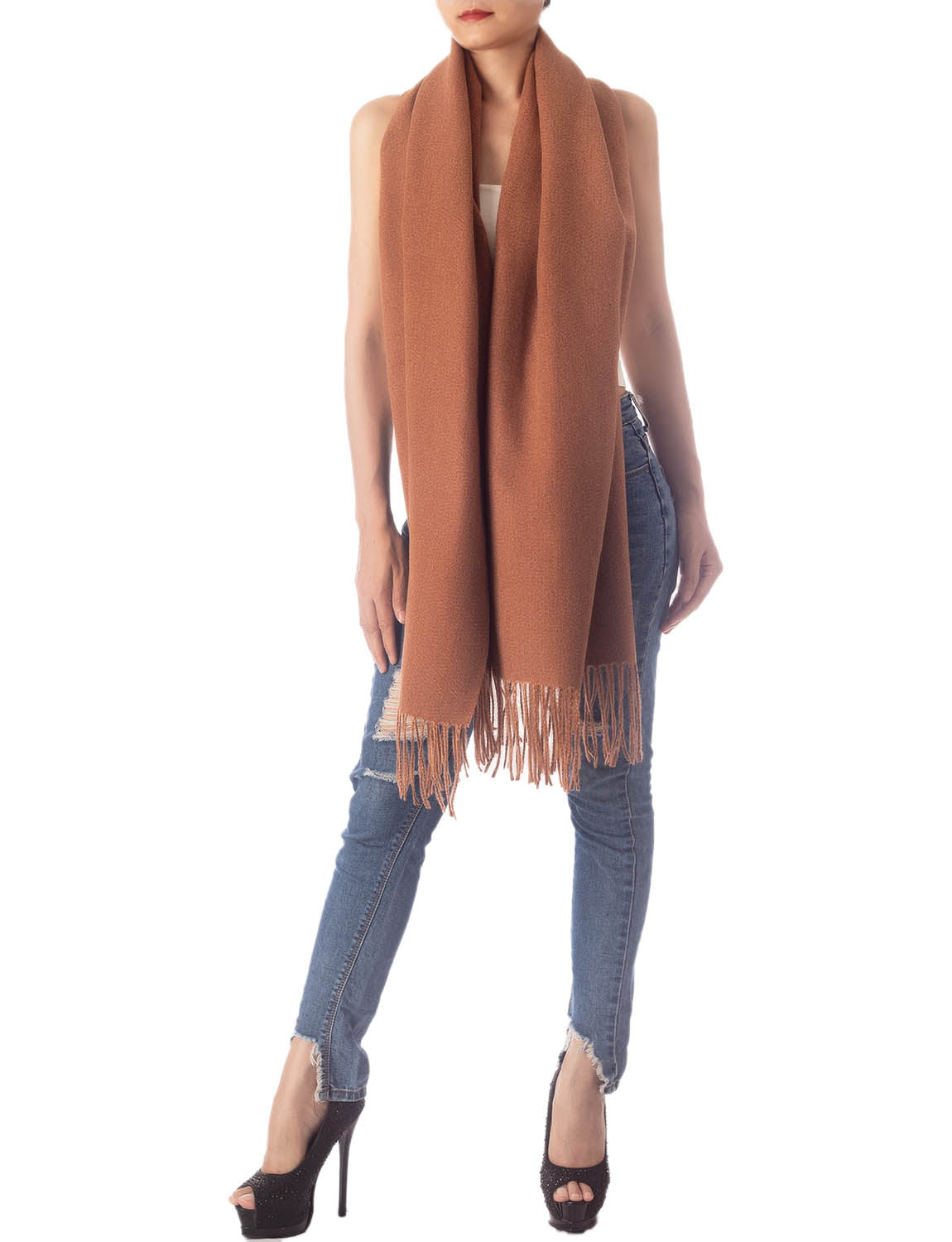Women's Fringe Tassel Warm Oversized Large Plain Pattern Wrap Scarf