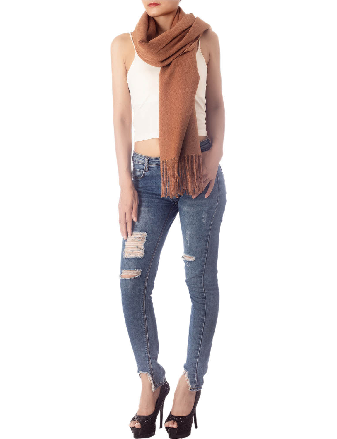 Women's Fringe Tassel Warm Oversized Large Plain Pattern Wrap Scarf