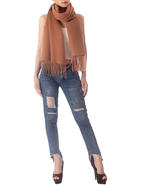 Women's Fringe Tassel Warm Oversized Large Plain Pattern Wrap Scarf