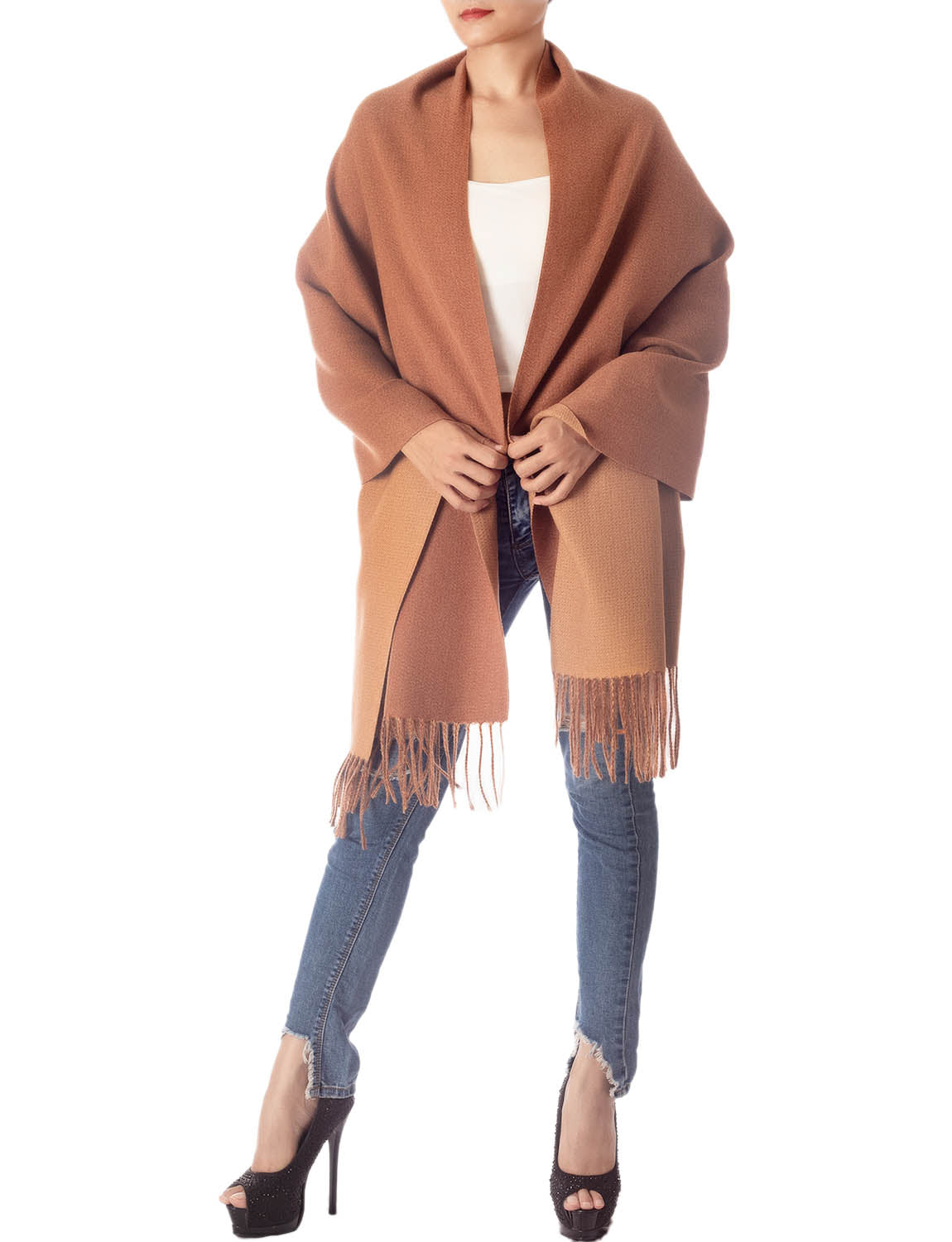 Women's Fringe Tassel Warm Oversized Large Plain Pattern Wrap Scarf