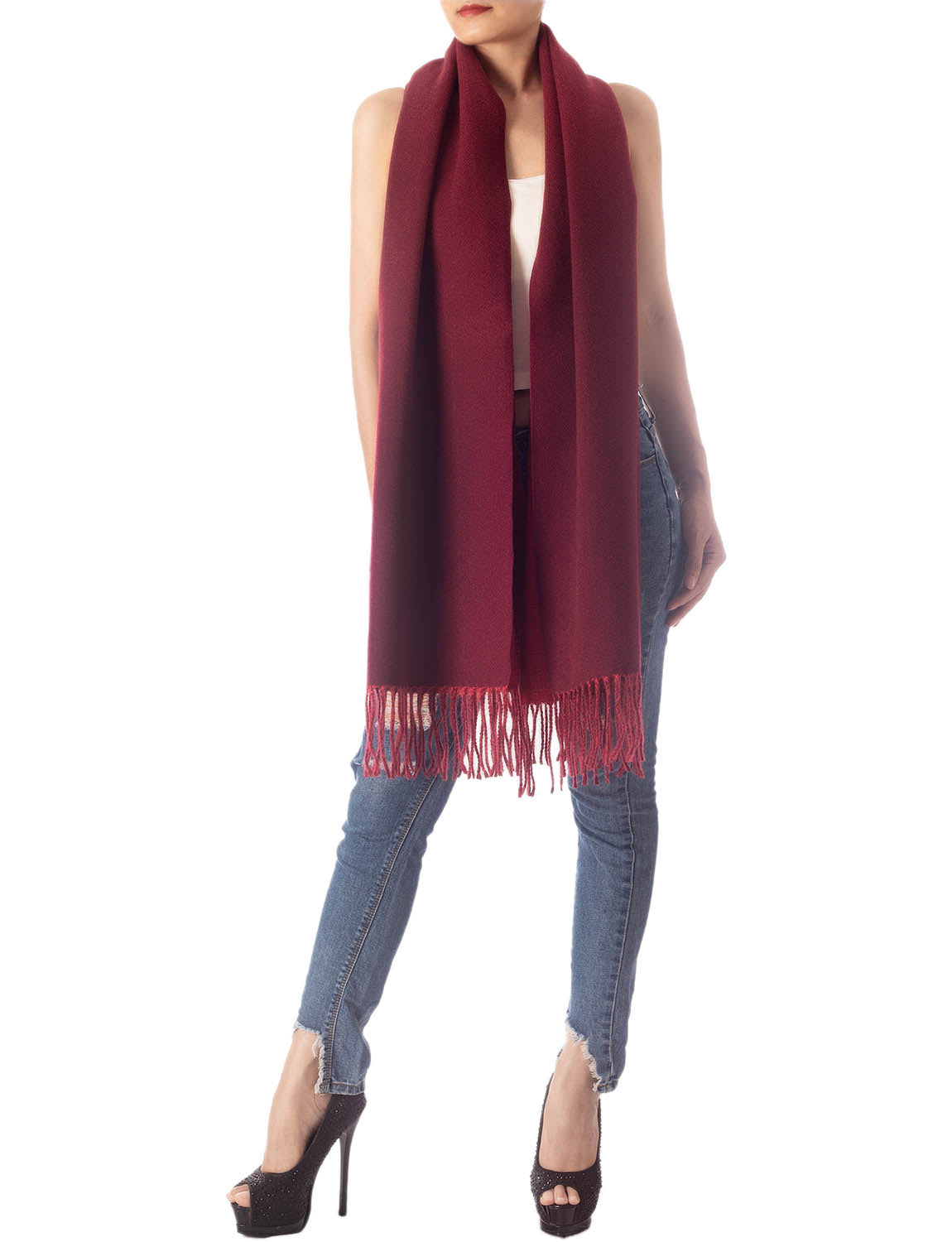 Women's Fringe Tassel Warm Oversized Large Plain Pattern Wrap Scarf