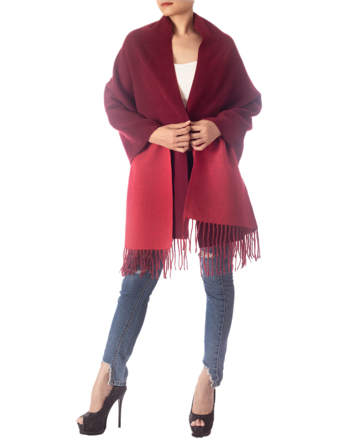 Women's Fringe Tassel Warm Oversized Large Plain Pattern Wrap Scarf