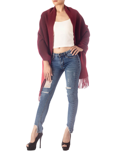Women's Fringe Tassel Warm Oversized Large Plain Pattern Wrap Scarf