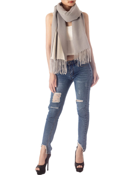 Women's Fringe Tassel Warm Oversized Large Plain Pattern Wrap Scarf
