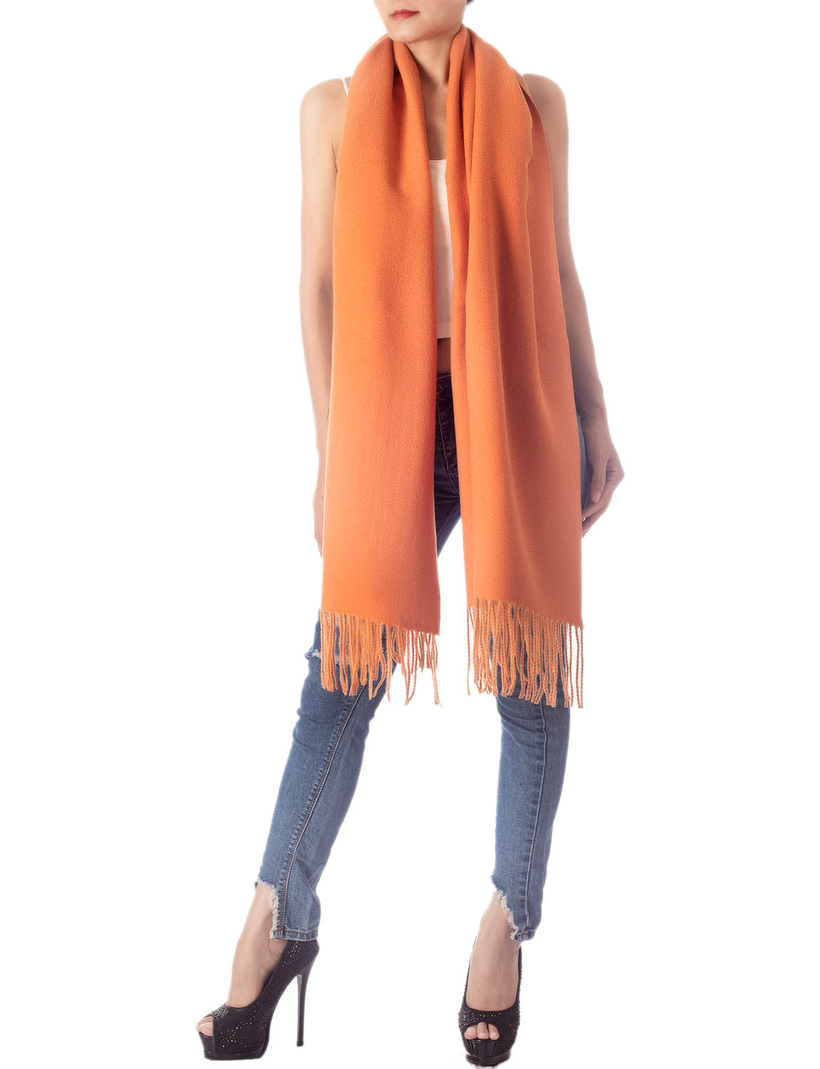 Women's Fringe Tassel Warm Oversized Large Plain Pattern Wrap Scarf