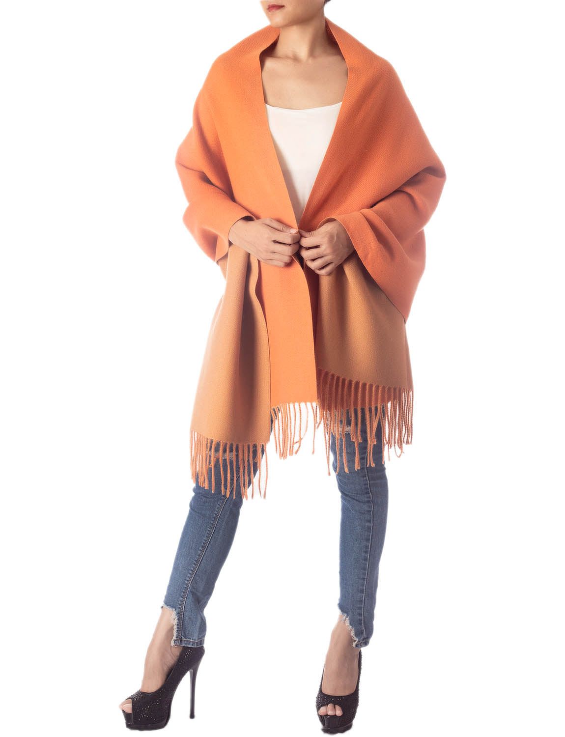 Women's Fringe Tassel Warm Oversized Large Plain Pattern Wrap Scarf